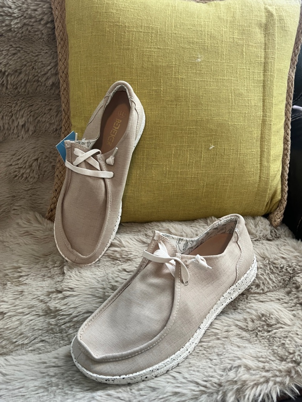 Women's Beige Canvas Moccasins
